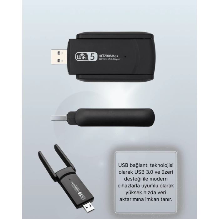 Mey İthalat® USB WiFi Adaptör – 1200 Mbps Hız