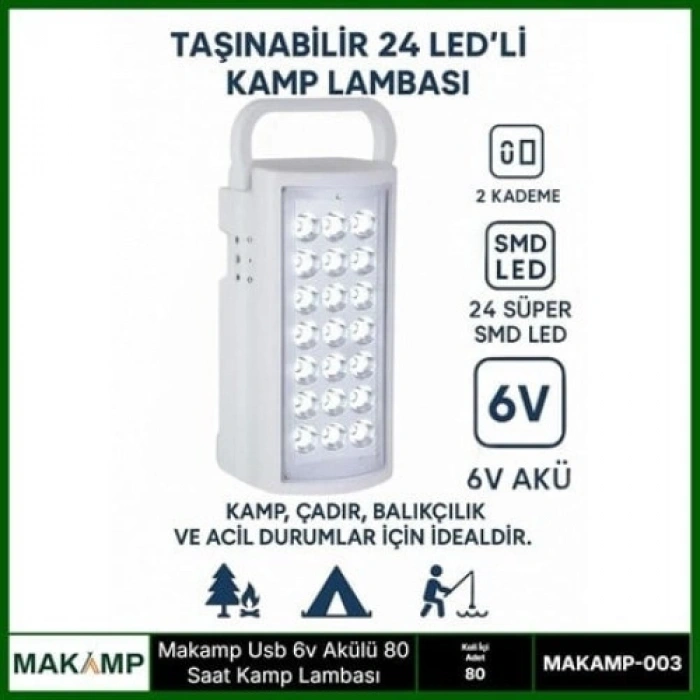 Mey İthalat® USV 6V AKÜLÜ 80 SAAT KAMP LAMBASI IŞILDAK
