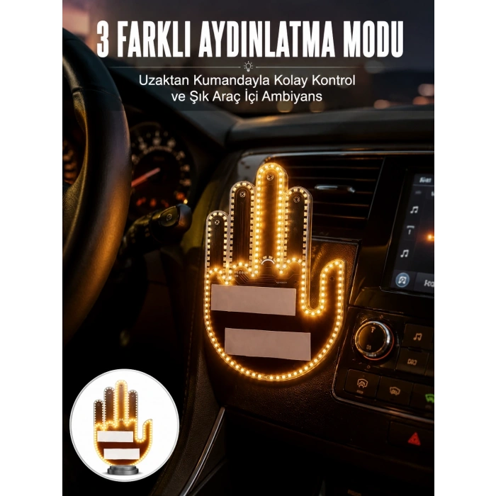 Mey İthalat® Uzaktan Kumandalı El Orta Parmak Led Araç Camına Özel Yeni Nesil