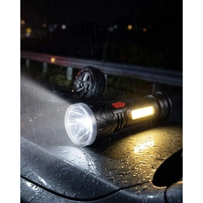 Mey İthalat® Uzun Menzilli Işıldak Şarjlı 9 LED 4 Kademeli Aydınlatma