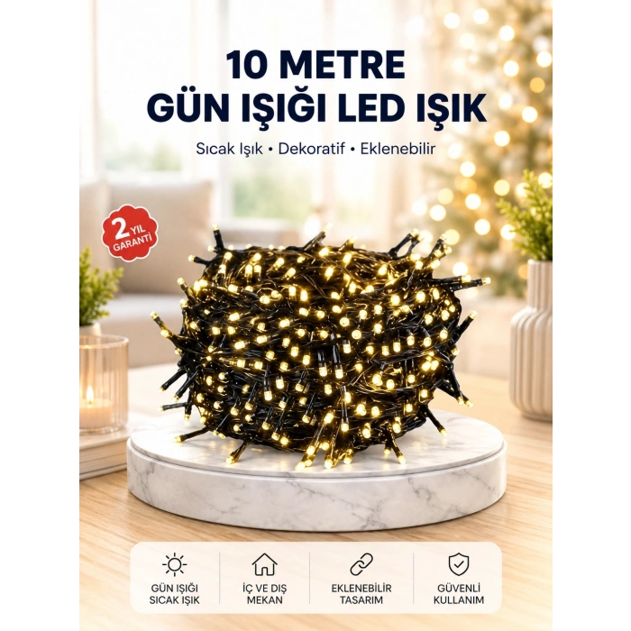 Mey İthalat® Uzun Ömürlü LED Teknolojili 10 Metre Şık Işıklı Süsleme Seti