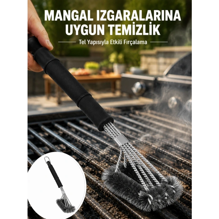 Mey İthalat® Uzun Saplı Izgara Temizleme Fırçası Çelik Telli Yeni Nesil