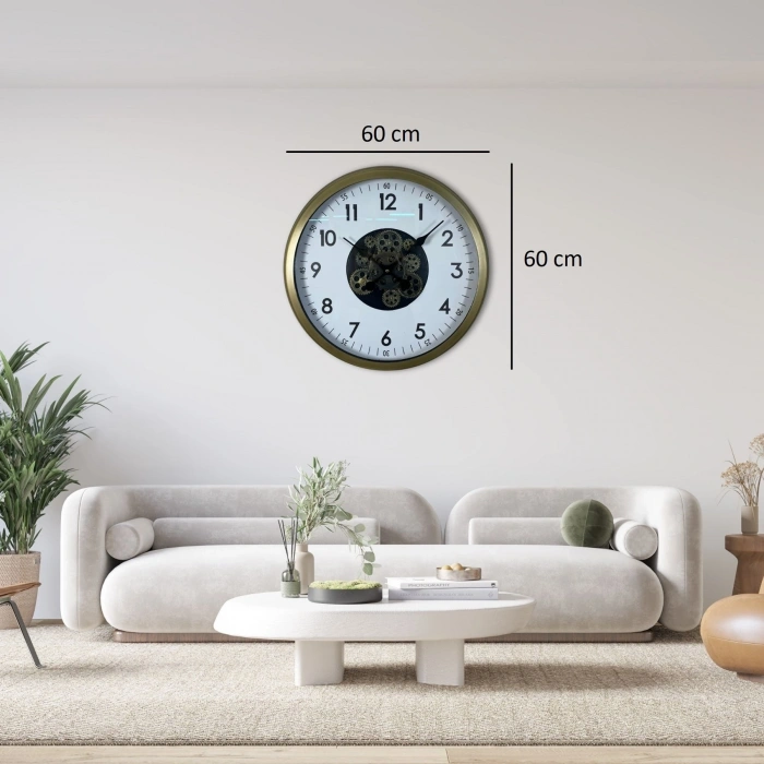 Mey İthalat® Vintage 60 Cm Çarklı Modern Duvar Saati