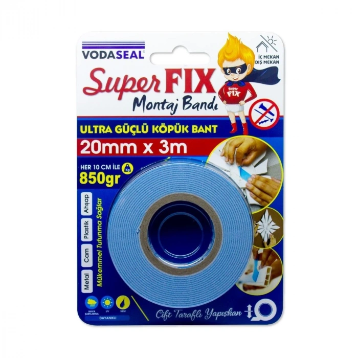 Mey İthalat® Vodaseal Süper Fix Çift Taraflı Montaj Bandı 20 mm 3 Metre