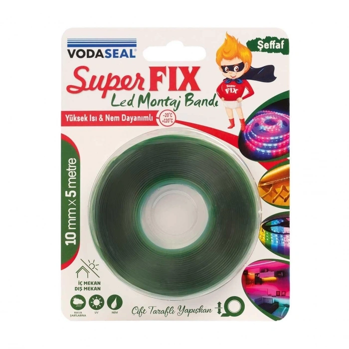 Mey İthalat® Vodaseal Süperfix Çift Taraflı Led Montaj Bandı 10 mm 5 Metre