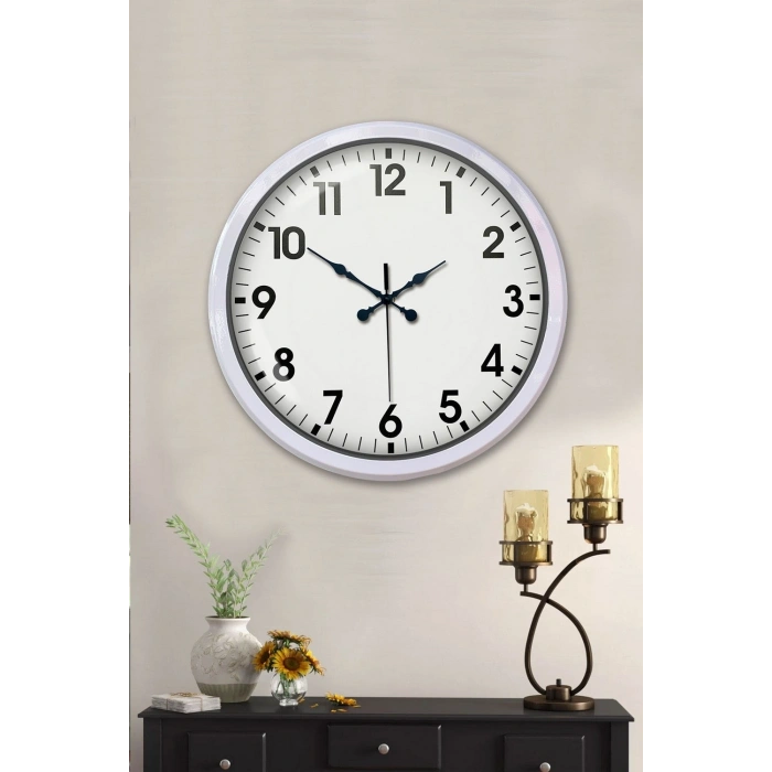 Mey İthalat® White Classic Modern 52 Cm Metal Duvar Saati