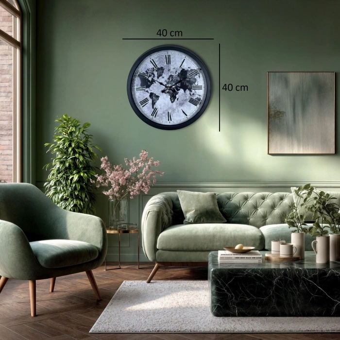 Mey İthalat® Worldline Black 40 Cm Metal Duvar Saati