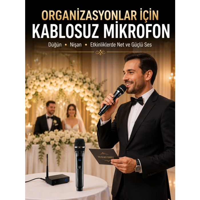 Mey İthalat® Yeni Nesil Kablosuz El Mikrofonu Seti Dijital Ekranlı Çift Mikrofonlu