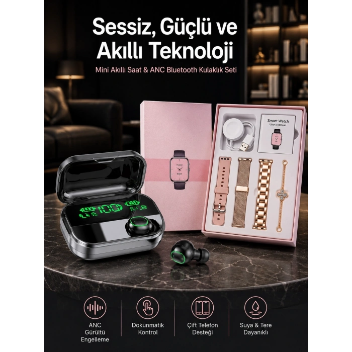 Mey İthalat® Yeni Nesil Kaliteli Akıllı Saat ve Kablosuz Bluetooth Kulaklık Yüksek Ses Kaliteli Yeni Nesil