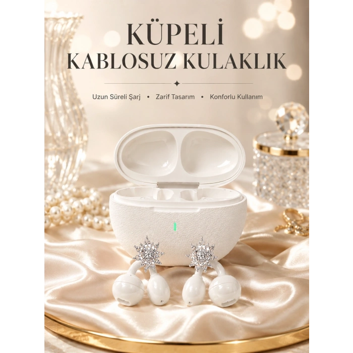 Mey İthalat® Yeni Nesil Küpeli Kablosuz Kulaklık Güçlü Bataryalı