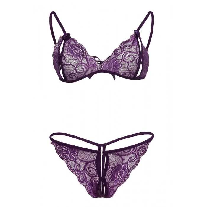 Mor Dantelli Sütyen Ve Gstring Takımı Tm2087