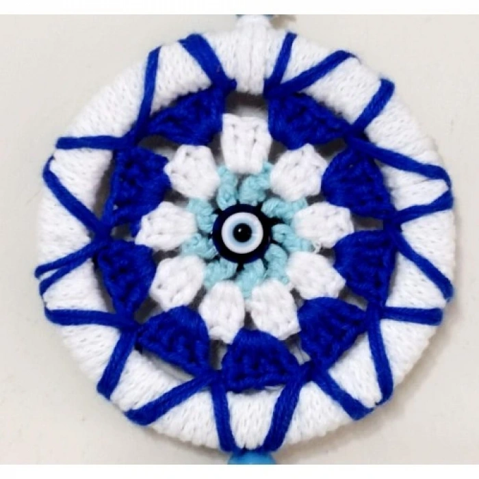 Ponponlu Nazar Boncuğu Desenli El Yapımı Mini Kapı Süsü