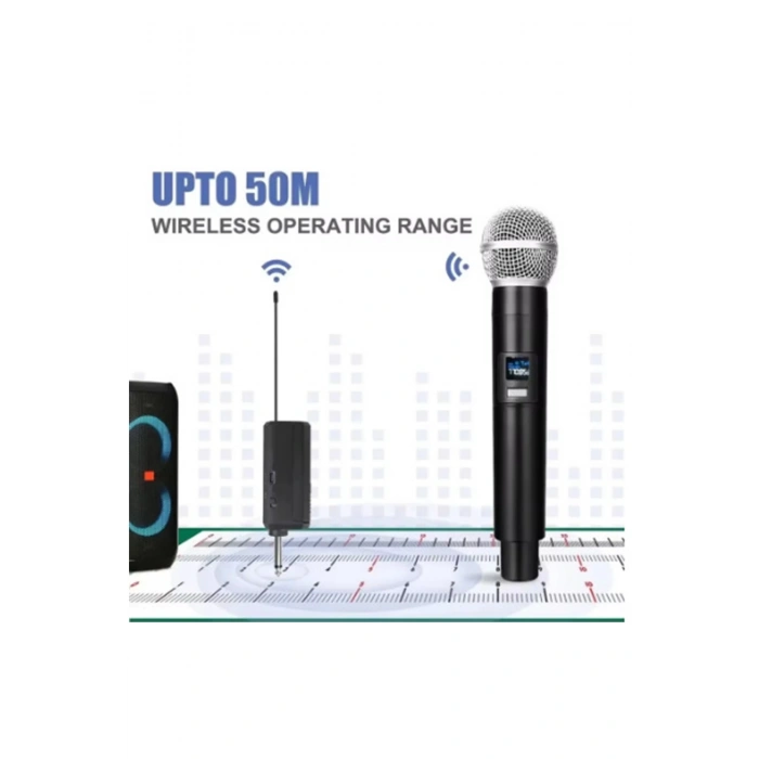 Profesyonel Çiftli Kablosuz Mikrofon Seti Karaoke Şarj Edilebilir 50 Metre Mesafe