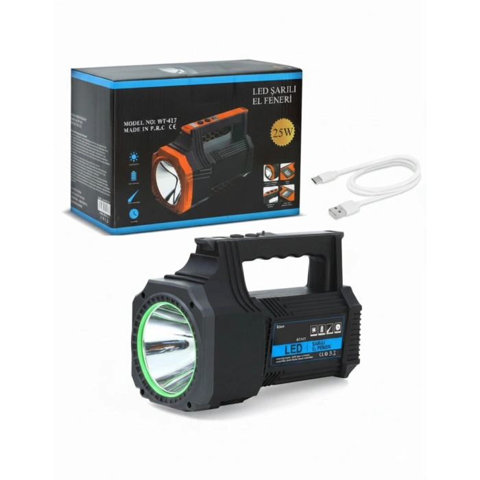 Şarjlı Dev Boy El Feneri 25w Süper Parlak Led El Lambası Kamp, Av Ve Güvenlik İçin İdeal