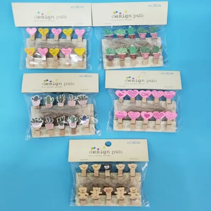 Şekilli Renkli Ahşap Mandal Seti (10lu Paket)