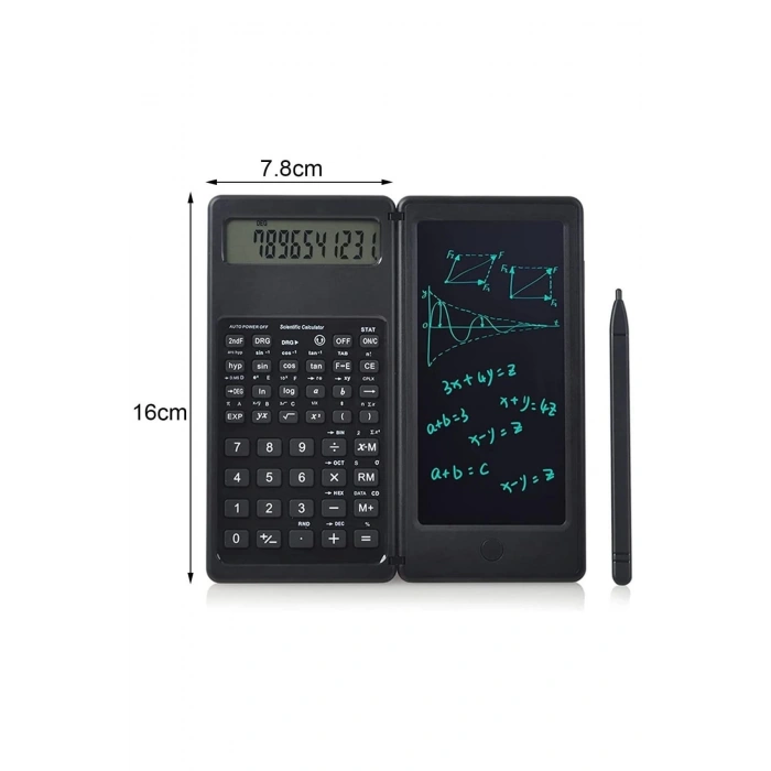 Silinebilir LCD Yazı Tabletli,Kalemli Katlanabilir Bilimsel Hesap Makinesi