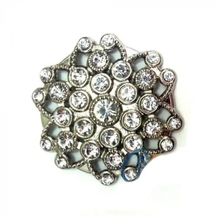 Taşlı Yuvarlak Broş, Sandık Süsü 4,5 Cm - Nikel, 1 Adet