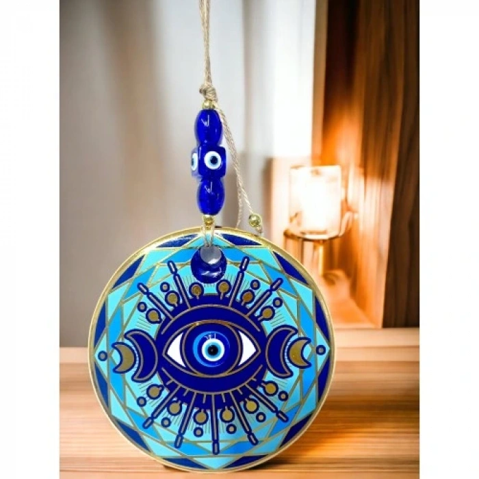 Tek Gözlü Piramit Desenli Nazar Boncuklu Duvar Süsü