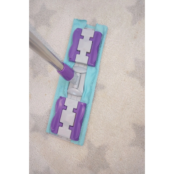 Teleskobik Cam Yer Tavan Silme - İstediğin Bezi Tak Kullan - 4 Mandallı -yedek Bezli Mop Seti