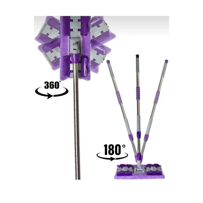 Teleskobik Cam Yer Tavan Silme - İstediğin Bezi Tak Kullan - 4 Mandallı -yedek Bezli Mop Seti