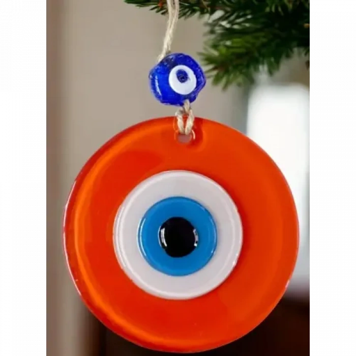 Turuncu Nazar Boncuklu Duvar Süsü 10 Cm Cam Duvar Dekoru