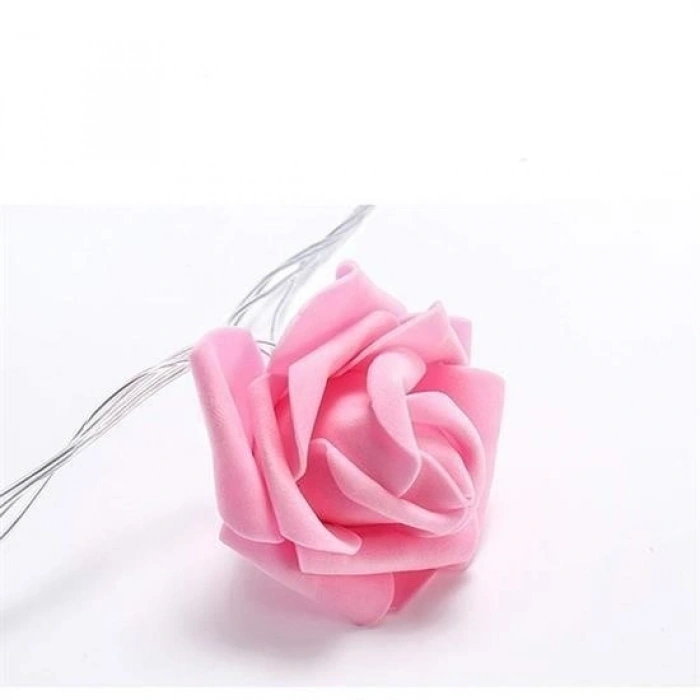 Yapay Gül Tasarımlı Dekoratif Led Işık Gül Detaylı Led Işık Pilli (20 Gül)