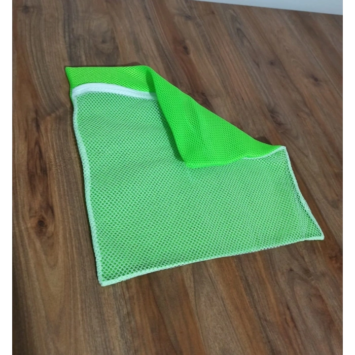 Yeşil - Fermuarlı - Hassas Çamaşır Terlik  Ayakkabı Yıkama Filesi Büyük Boy