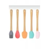5&#39;li Renkli Ahşap Saplı Silikon Uçlu Spatula Fırçalı Kaşık Seti -yemek Hazırlık Seti 21 Cm