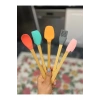 5&#39;li Renkli Ahşap Saplı Silikon Uçlu Spatula Fırçalı Kaşık Seti -yemek Hazırlık Seti 21 Cm