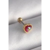 BFS 316L Çelik Gold Renk Kırmızı Mineli Kalp Tragus Piercing