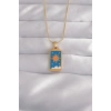 BFS 316L Çelik Gold Renk Mavi Mineli Güneş Model Tarot Kolye