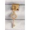 BFS 316L Çelik Gold Renk Sallantı Zirkon Taşlı Anahtar Model Nomination Charm