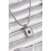 BFS 316L Çelik Gümüş Renk İtalyan Zincir Beyaz Sedefli Kare Portre Model Zümrüt Taş Detay Kadın Kolye