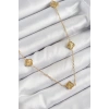 BFS 316L Çelik Yonca Model Gold Renk Kadın Kolye