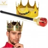 BFS Altın Renk 60 cm Kral Tacı Kraliyet Tacı ve Kırmızı Topuzlu Kral Asası Seti