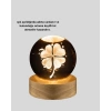 BFS Bitki Temalı LED Işıklı Cam Küre Ahşap Standlı Modern Gece Lambası