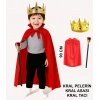 BFS  Çocuk Kral Kostüm Seti – Kırmızı Pelerin, Taç ve Asa (90 cm)