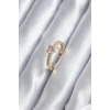 BFS Gold Renk Zirkon Taşlı Pembe Kristal Kalp Model Kadın Yüzük
