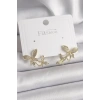 BFS Pirinç Gold Renk Zirkon Taşlı Kelebek Model Kadın Küpe