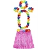 BFS     Yetişkin ve Çocuk Uyumlu Luau Aloha Hawaii Pembe Etek ve Renkli Kolye Taç 2 Adet Bileklik Seti