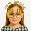 İt&#39;s My Birthday Yazılı Taç Ve Mum Şekilli Gözlük Seti Altın Renk