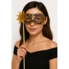 Lüks Taşlı Saplı Maskeli Balo Maskesi Mor Renk 35 cm