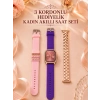 Mey İthalat® 3 Kordonlu Rose Gold Kasalı Kadın Akıllı Saat Seti