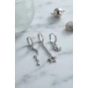 Mey İthalat® 3 lü Set Ay Yıldız ve Güneş Model Gümüş Renk Kadın Küpe