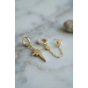 Mey İthalat® 3 lü Set Küpe Gold Renk Zincir Detaylı