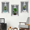Mey İthalat® 3D Çiçek Vazo Duvar Sticker 3 lü Set GRİ Fon
