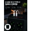 Mey İthalat® 8li Dikey Çoklu Priz 4 USB 2 Type-C Akım Korumalı Anahtarlı Priz