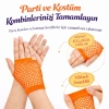 Mey İthalat® 80’ler 90’lar Retro Neon Turuncu File Parmaksız Kısa Eldiven 11 cm