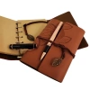 Mey İthalat® Ahşap Kutulu Taba Renk Deri Defter ve Kalem Set