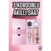 Mey İthalat® Akıllı Saat Amoled Ekran 3 Kordonlu Aksesuar Hediyeli Sesli Görüşme